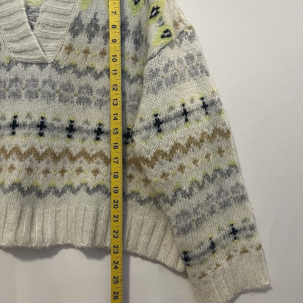 American Eagle Women Sweater Fair isle Hooded Size L Cropped Wool Blend Cozy - Picture 5 of 11